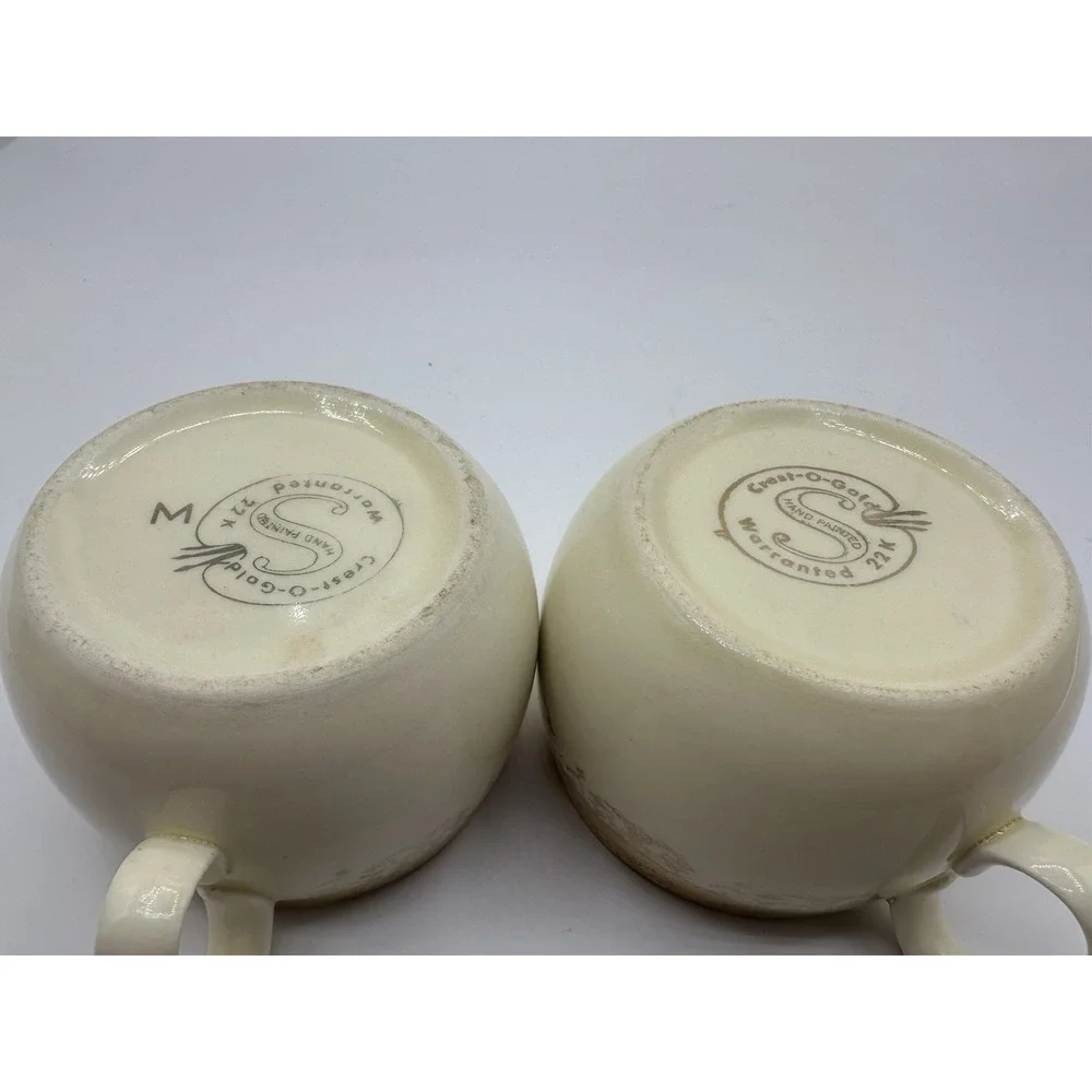 Pair of Sabin Crest-O-Gold Flat Cups‎ Made In USA 22K Gold